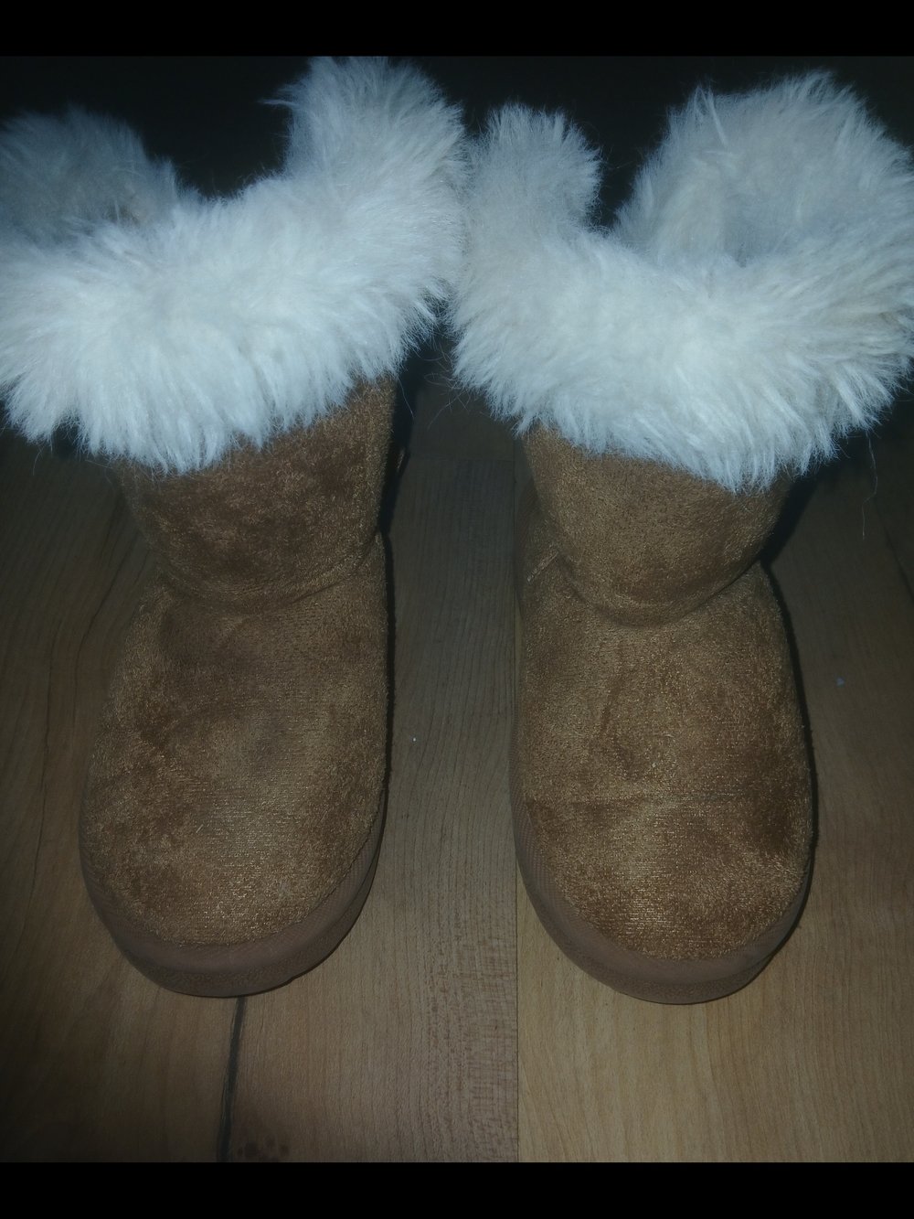 Kids Tan Faux-Suede Winter Boots with White Faux-Fur Cuff